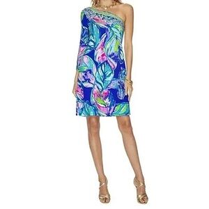 Lilly Pulitzer Petra one-shoulder Astmetrical Mini Dress in “Multi Casa Del Sol”